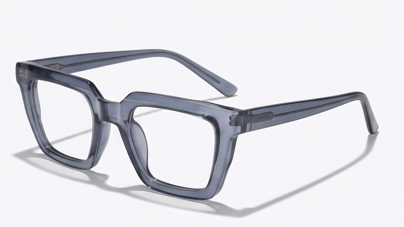 Unisex Thick-Frame Geometric Square Prescription Eyeglasses – Crystal Grey