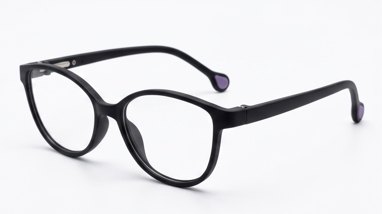 LUNA | Kids' Classic Matte Black Flexible Cat-Eye Glasses with Comfort Grip