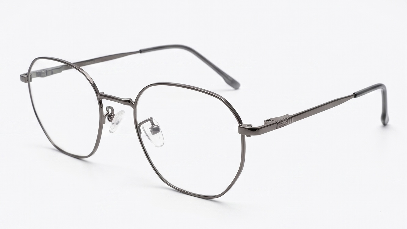 Classic Dark Grey Hexagonal Acetate Eyeglasses with Integrated Comfort Nose Pads