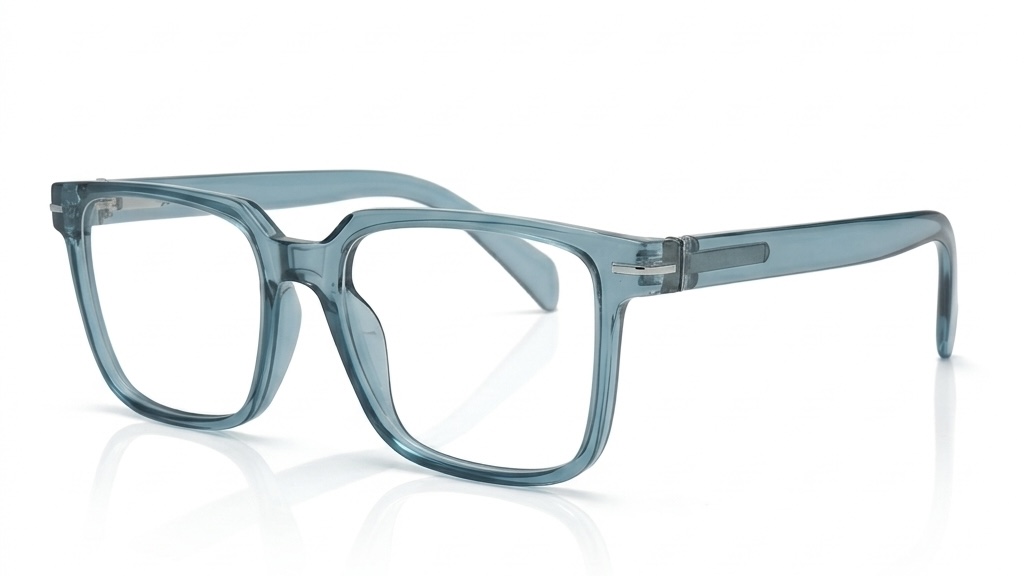 Men's Premium Square Transparent Spectacle Frame – Crystal Blue Full-Rim Eyeglasses