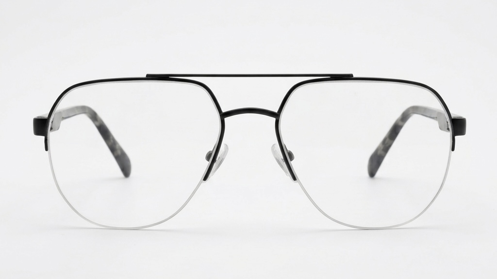 Modern Aviator Half-Rim Eyeglasses – Matte Black & Grey Tortoise Dual-Bridge Frames