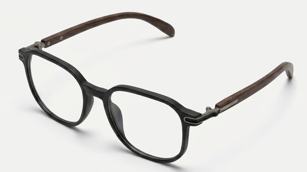 Premium Matte Black Hexagon Eyeglass with Natural Wood Temples