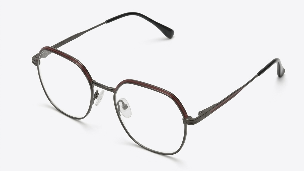 Elegant Red-Trimmed Round Metal Glasses Frame