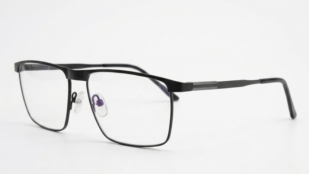 Sleek Matte Black Rectangular Eyeglasses – Lightweight Metal Frame for Men