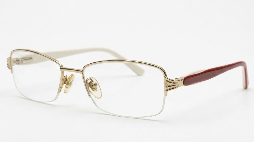 The Executive Chic: Gold-Tone Half-Rim Frames with Crimson Accents