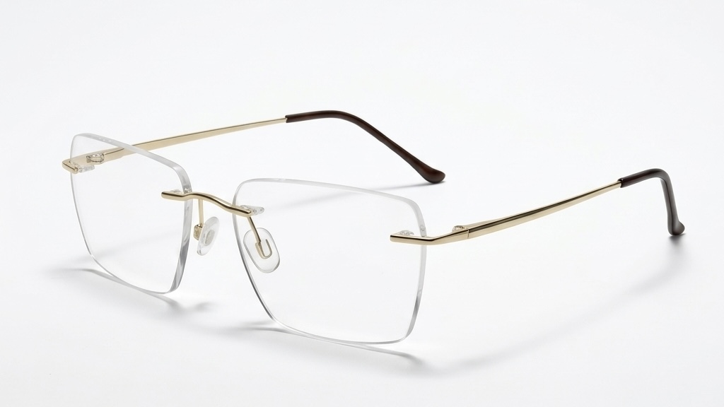Premium Rimless Square Eyeglasses for Men – Lightweight Gold Metal Frame with Comfortable Nose Pads