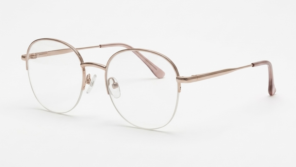 Premium Lightweight Rose Gold Semi-Rimless Eyewear for Women – Classic Round Design