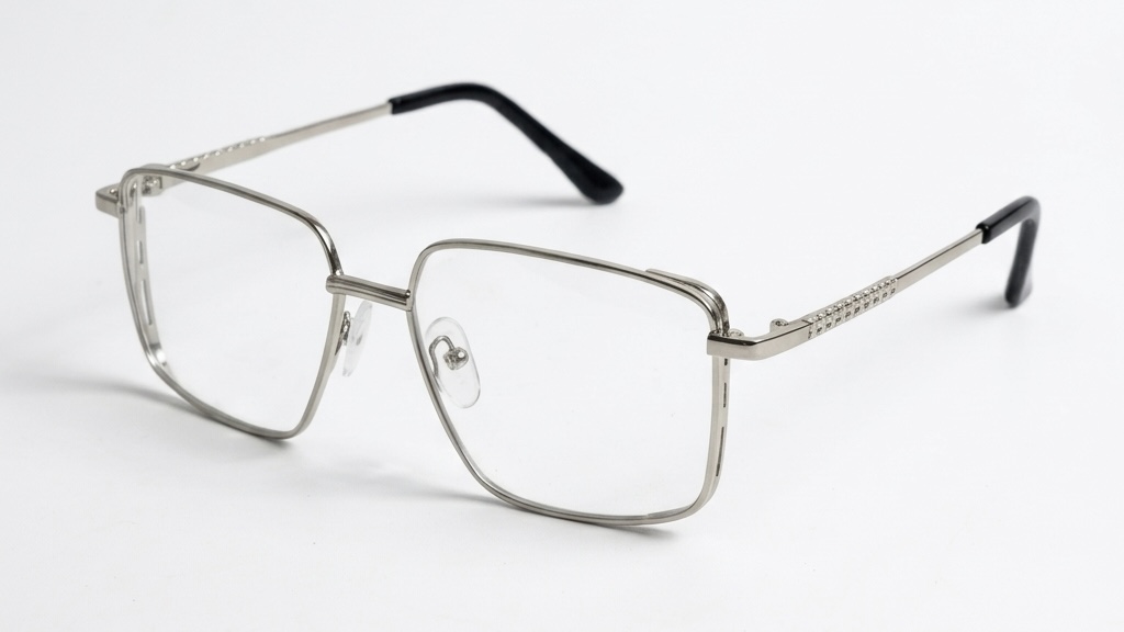 Premium Silver Geometric Square Metal Eyeglasses Frame for Men