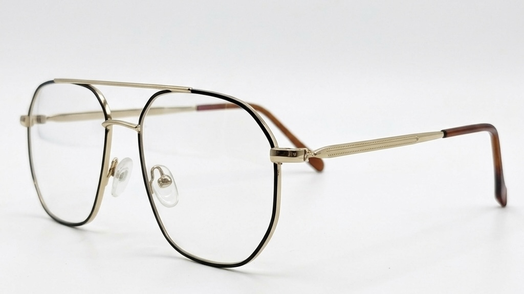 Timeless Elegance: Geometric Aviator Gold & Black Eyeglasses