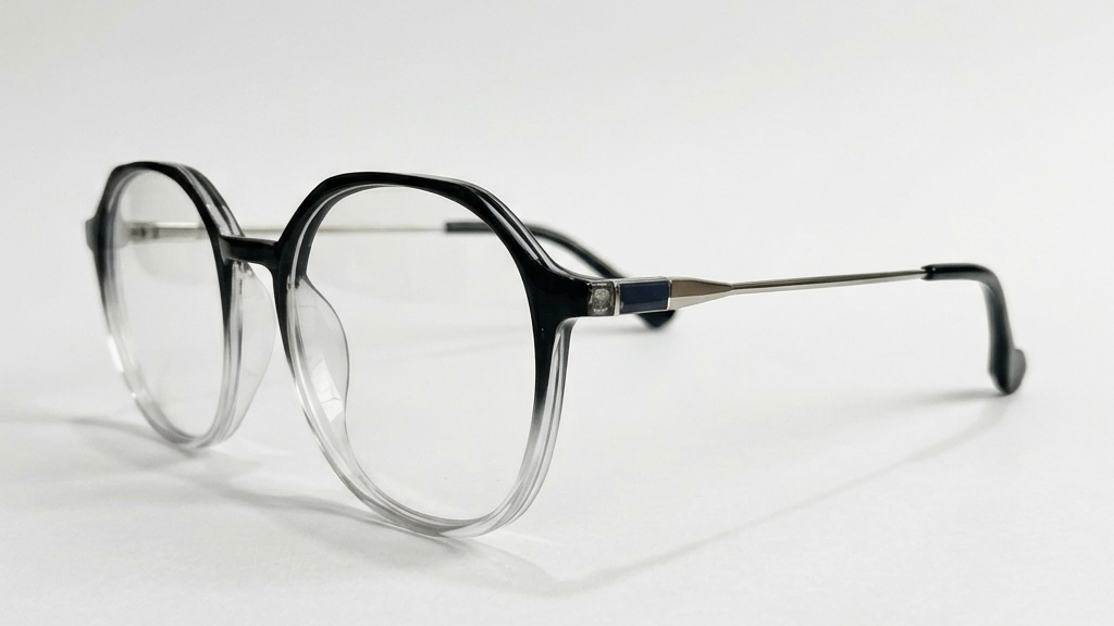 Modern Geometric Round Eyeglasses – Dual-Tone Black & Clear Gradient Frames with Slim Metal Temples