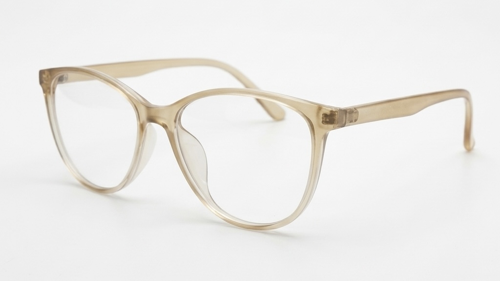 Champagne Elegance: Minimalist Cat-Eye Blue-Cut Frames